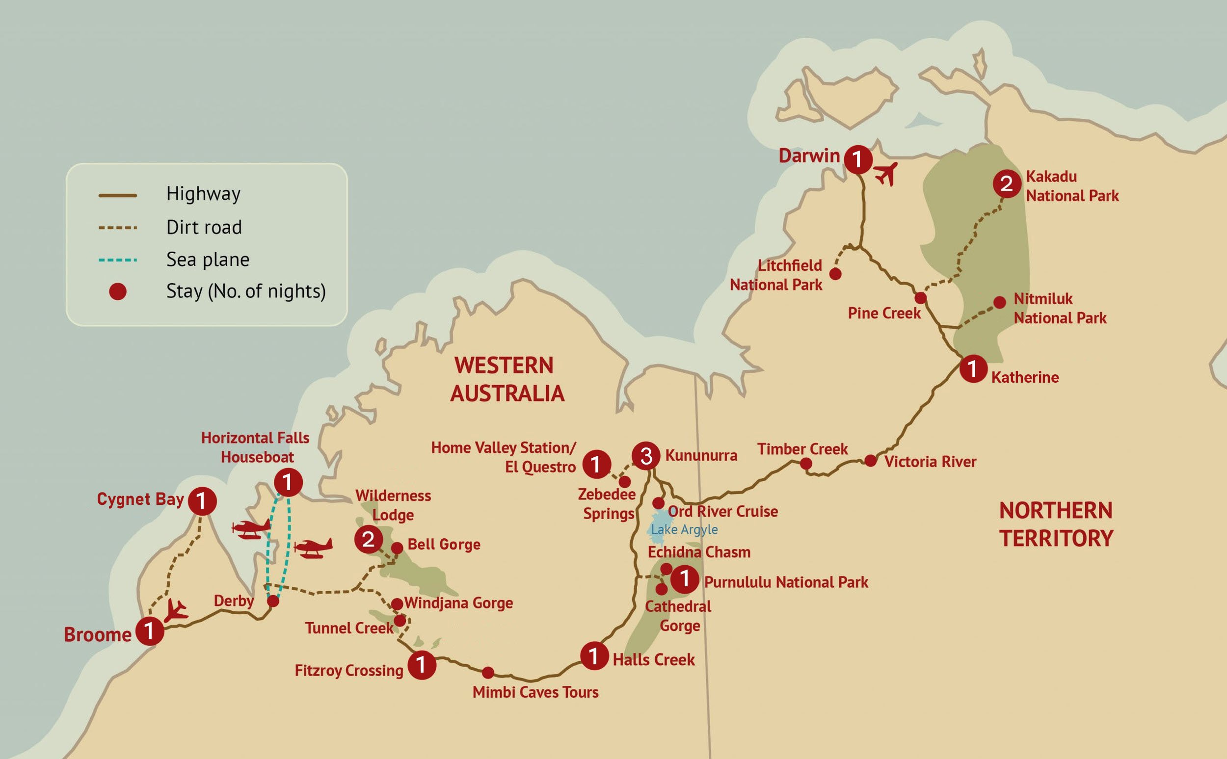 Kimberley & Top End Tour route map